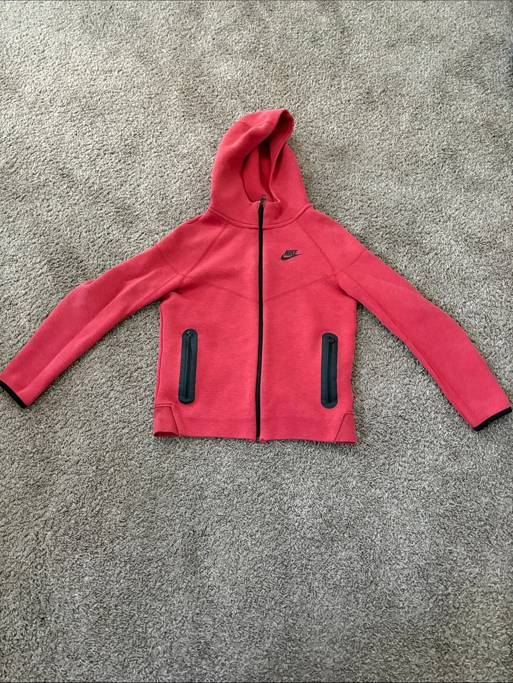 Nike Kids Red Nike Tech Hooded Zip-Up Jacket with Black Accents